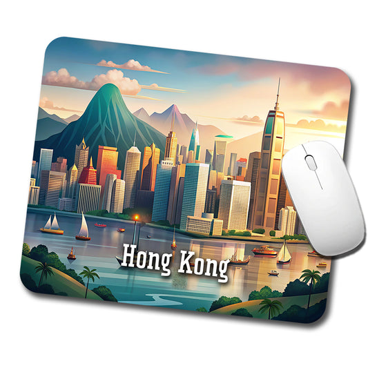 Hong Kong Travel City Country Stamp Low Profile Mouse Pad Mat