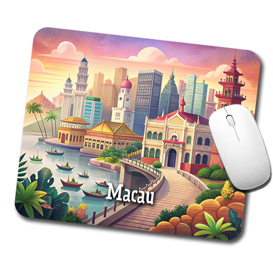 Macau Travel City Country Stamp Low Profile Mouse Pad Mat