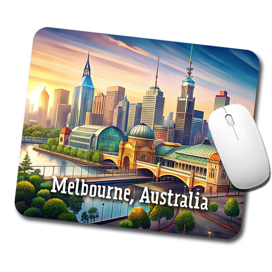 Melbourne, Australia Travel City Country Stamp Low Profile Mouse Pad Mat