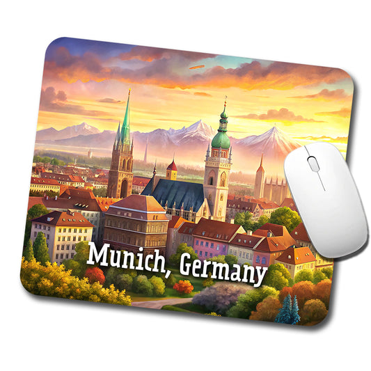 Munich, Germany Travel City Country Stamp Low Profile Mouse Pad Mat