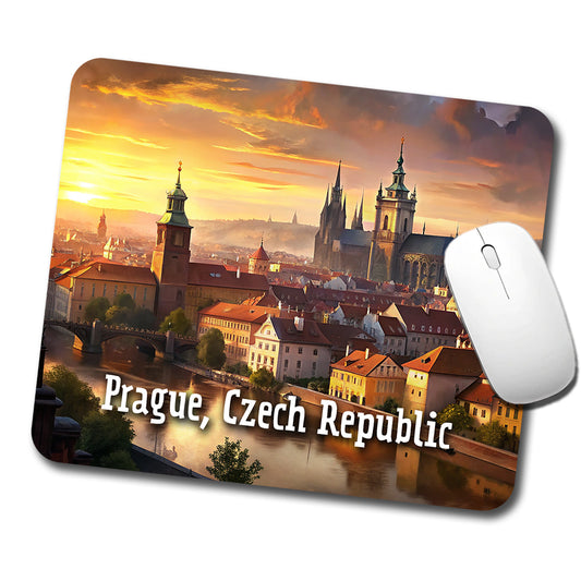 Prague, Czech Republic Travel City Country Stamp Low Profile Mouse Pad Mat