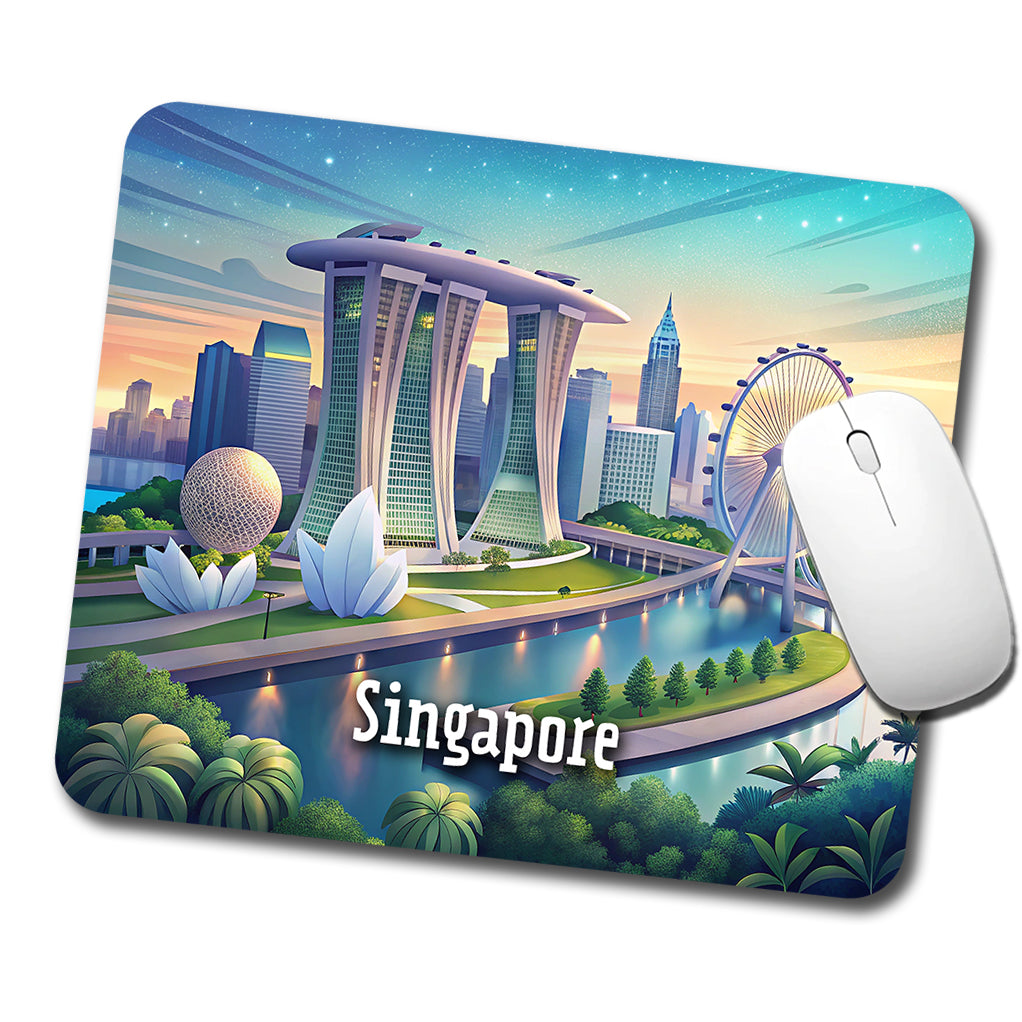 Singapore Travel City Country Stamp Low Profile Mouse Pad Mat