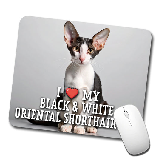 I Love My Black & White Oriental Shorthair Cat Heart Low Profile Mouse Pad Mat