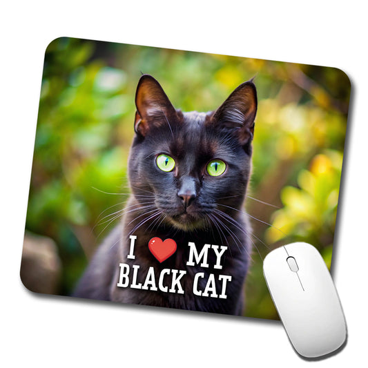 I Love My Black Cat Heart Low Profile Mouse Pad Mat