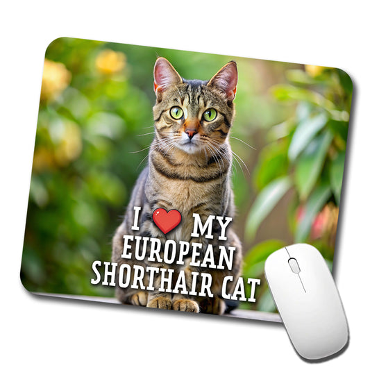 I Love My European Shorthair Cat Heart Low Profile Mouse Pad Mat