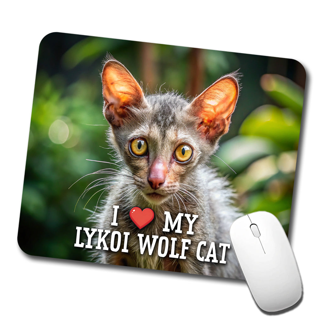 I Love My Lykoi Wolf Cat Heart Low Profile Mouse Pad Mat
