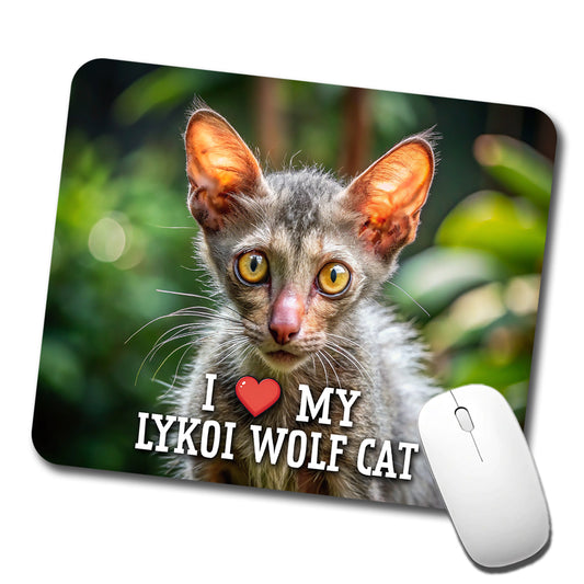 I Love My Lykoi Wolf Cat Heart Low Profile Mouse Pad Mat