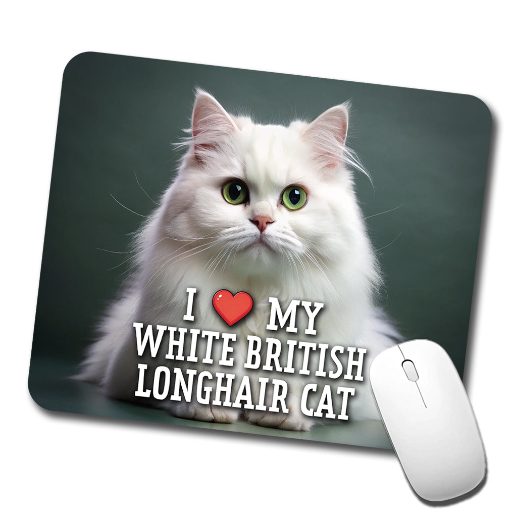 I Love My White British Longhair Cat Heart Low Profile Mouse Pad Mat