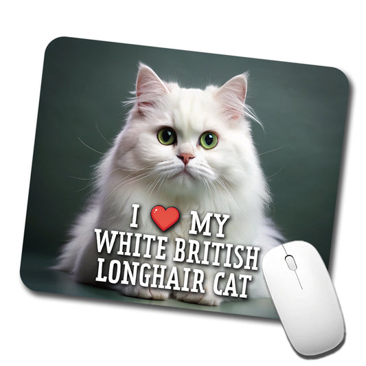 I Love My White British Longhair Cat Heart Low Profile Mouse Pad Mat
