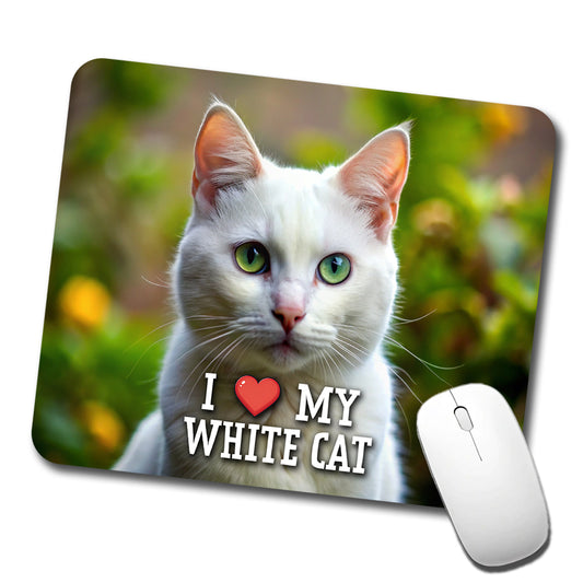 I Love My White Cat Heart Low Profile Mouse Pad Mat
