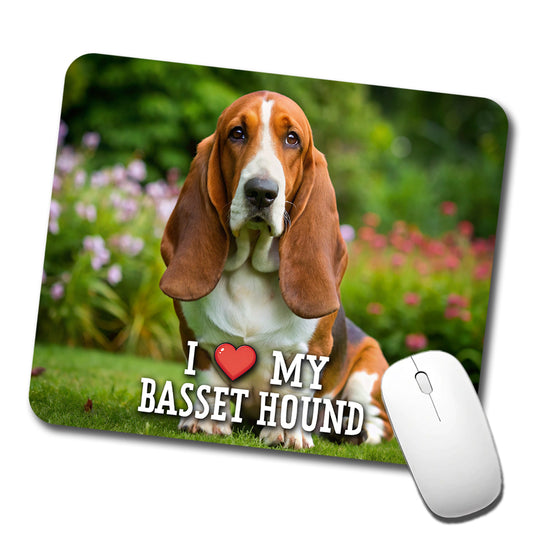 I Love My Basset Hound Dog Heart Low Profile Mouse Pad Mat