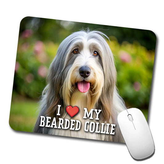 I Love My Bearded Collie Dog Heart Low Profile Mouse Pad Mat