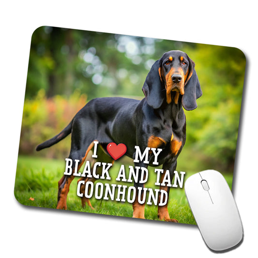 I Love My Black And Tan Coonhound Dog Heart Low Profile Mouse Pad Mat