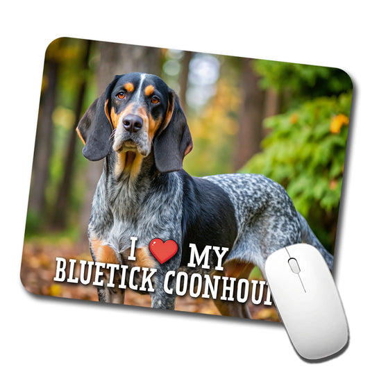I Love My Bluetick Coonhound Dog Heart Low Profile Mouse Pad Mat