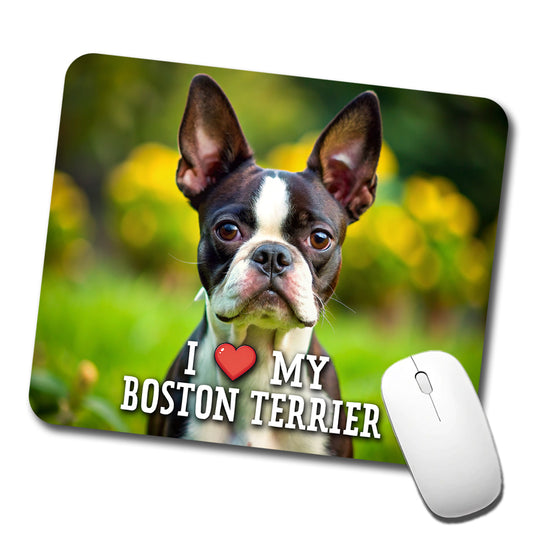 I Love My Boston Terrier Dog Heart Low Profile Mouse Pad Mat