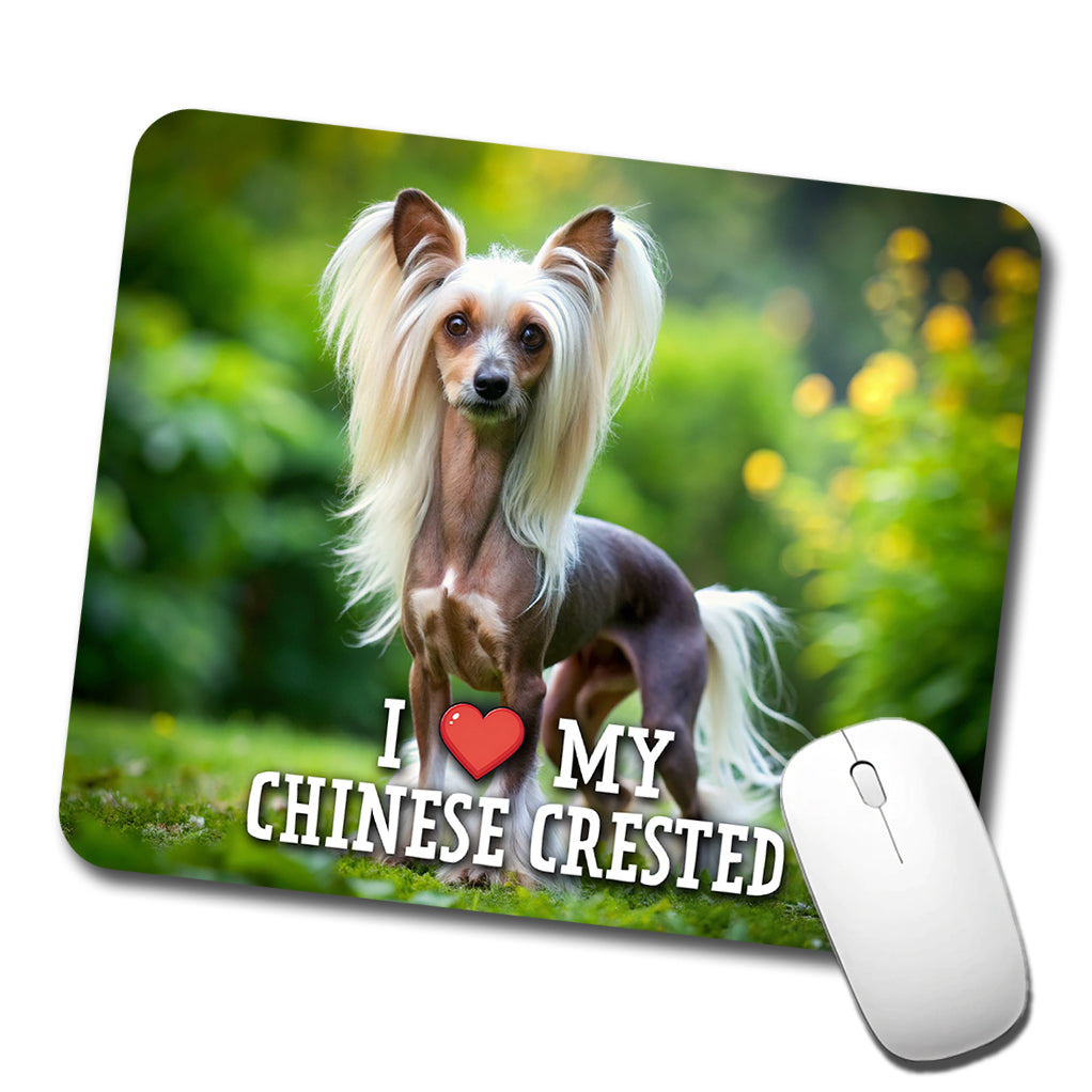 I Love My Chinese Crested Dog Heart Low Profile Mouse Pad Mat