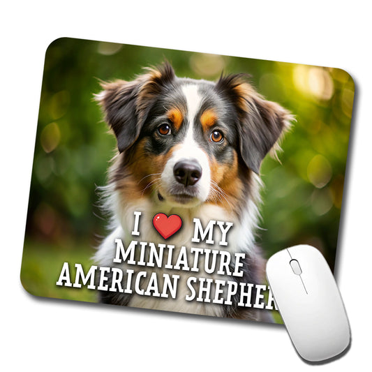 I Love My Miniature American Shepherd Dog Heart Low Profile Mouse Pad Mat