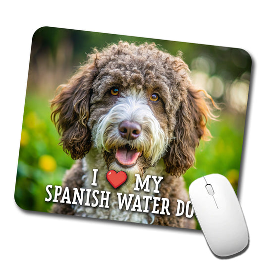 I Love My Spanish Water Dog Heart Low Profile Mouse Pad Mat