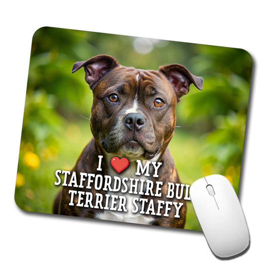 I Love My Staffordshire Bull Terrier Staffy Dog Heart Low Profile Mouse Pad Mat