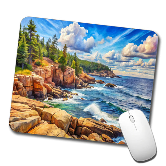 Acadia National Park Maine Watercolor Style Low Profile Mouse Pad Mat