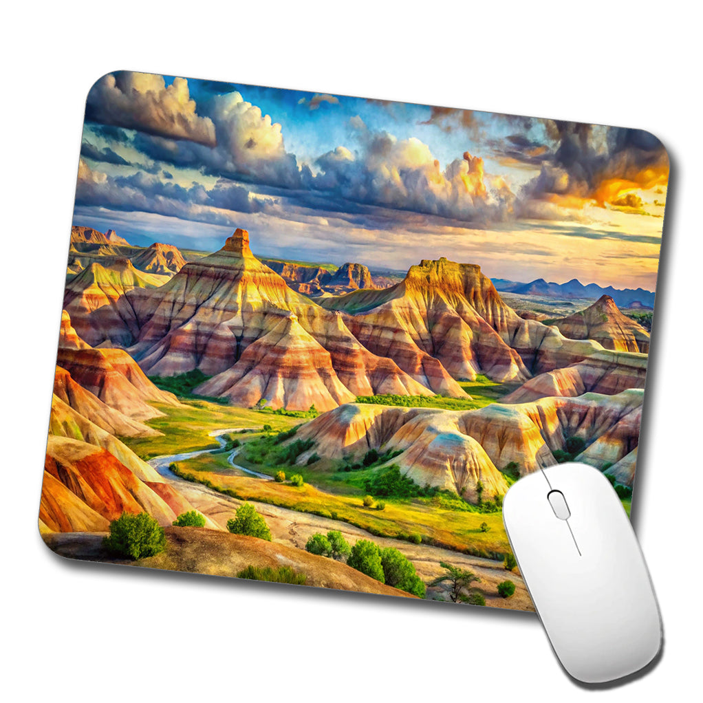 Badlands National Park South Dakota Watercolor Style Low Profile Mouse Pad Mat