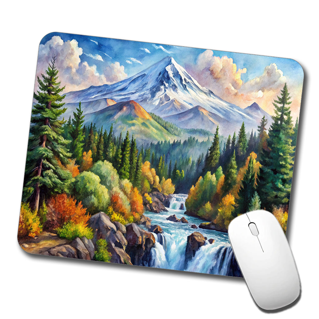 Cascade - Siskiyou National Monument California, Oregon Watercolor Style Low Profile Mouse Pad Mat