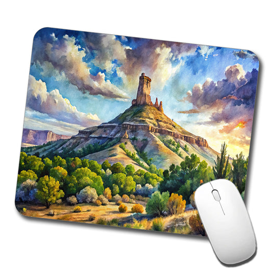 Chimney Rock National Monument Colorado Watercolor Style Low Profile Mouse Pad Mat