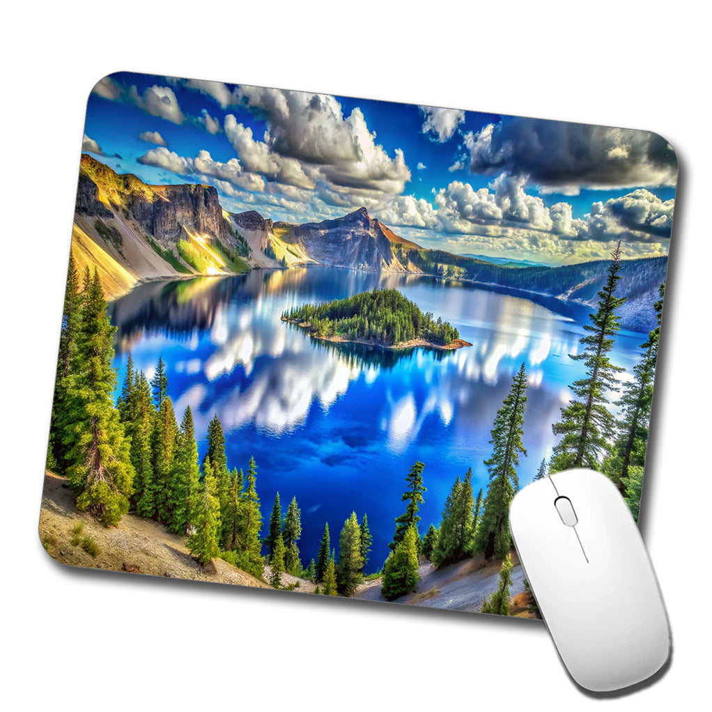 Crater Lake National Park Oregon Watercolor Style Low Profile Mouse Pad Mat