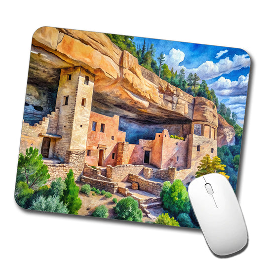 Gila Cliff Dwellings National Monument New Mexico Watercolor Style Low Profile Mouse Pad Mat