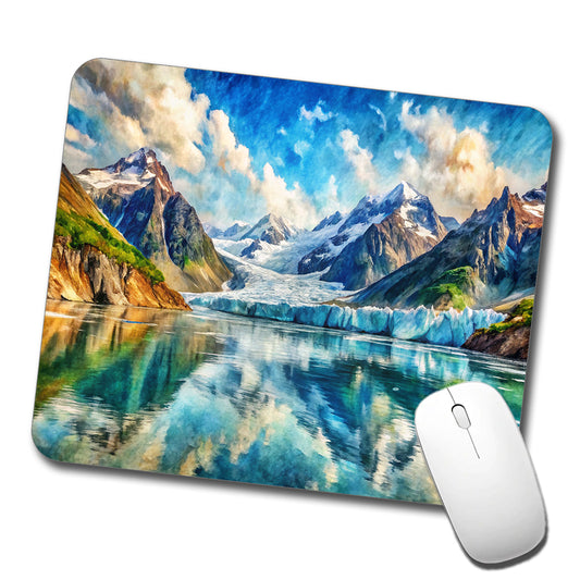 Glacier Bay National Park Alaska Watercolor Style Low Profile Mouse Pad Mat