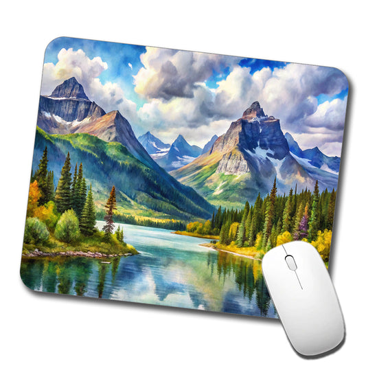 Glacier National Park Montana Watercolor Style Low Profile Mouse Pad Mat