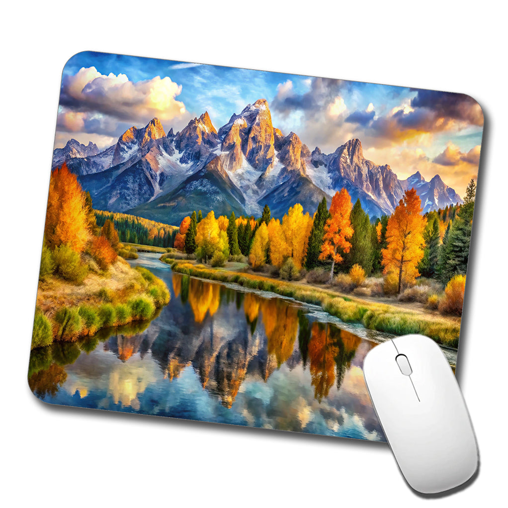 Grand Teton National Park Wyoming Watercolor Style Low Profile Mouse Pad Mat
