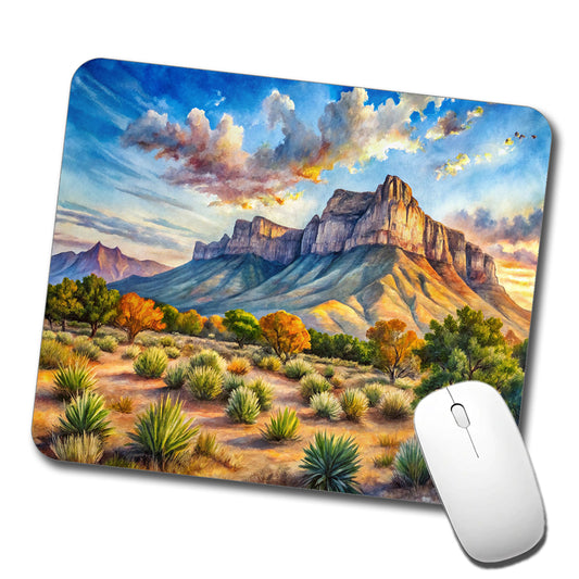 Guadalupe Mountains National Park Texas Watercolor Style Low Profile Mouse Pad Mat