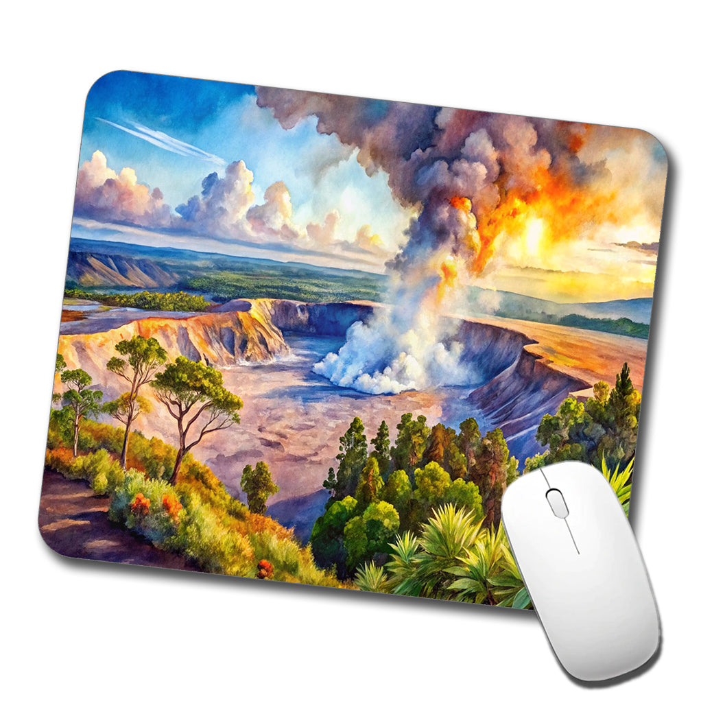 Hawai'i Volcanoes National Park Watercolor Style Low Profile Mouse Pad Mat