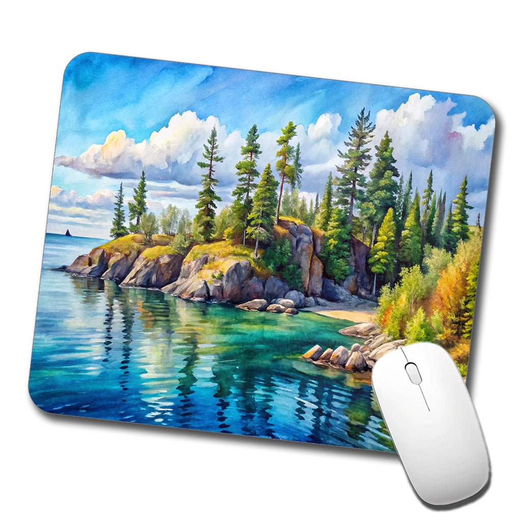 Isle Royale National Park Michigan Watercolor Style Low Profile Mouse Pad Mat