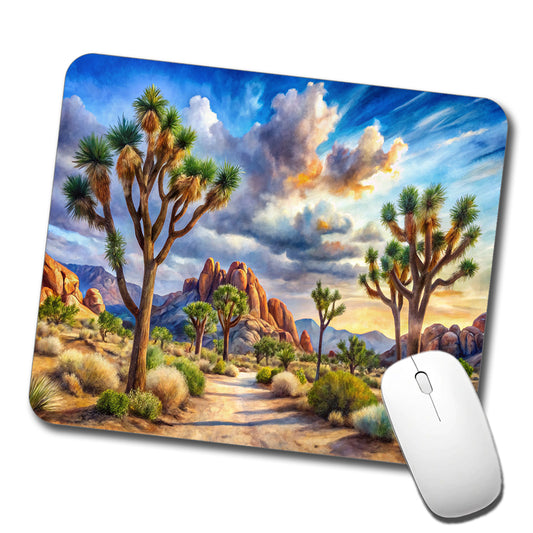 Joshua Tree National Park California Watercolor Style Low Profile Mouse Pad Mat