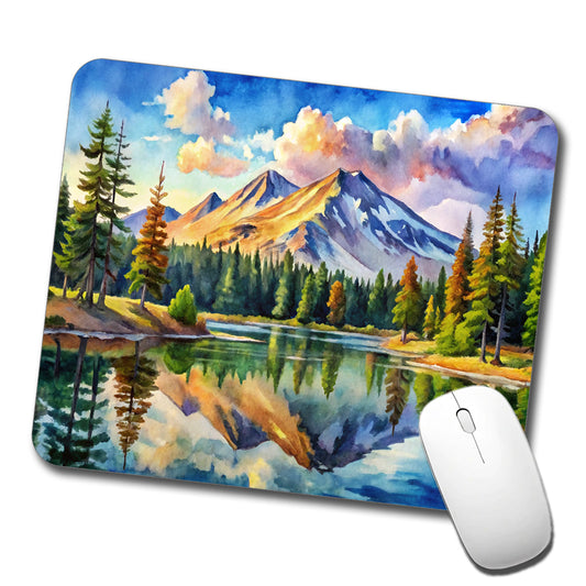 Lassen Volcanic National Park California Watercolor Style Low Profile Mouse Pad Mat