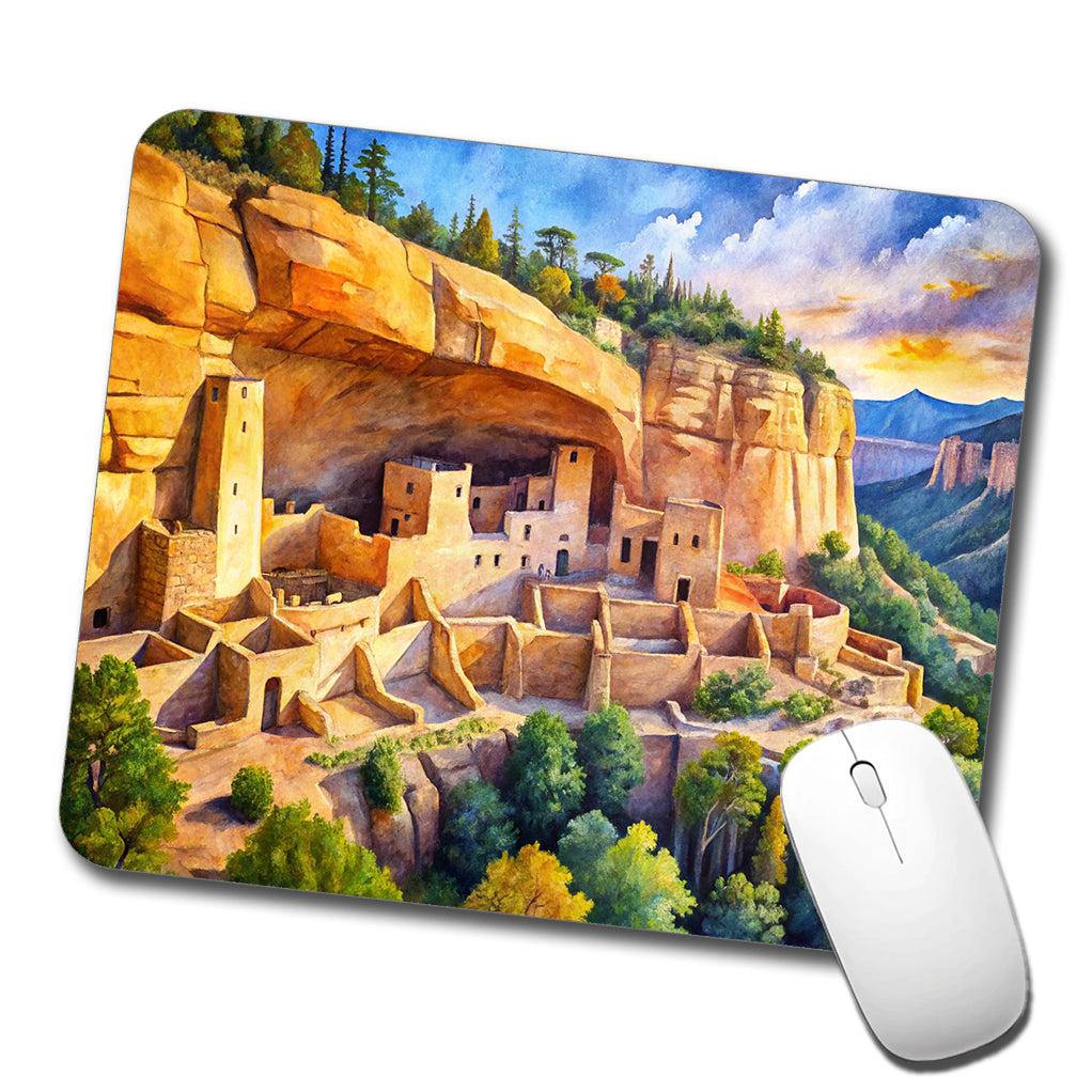 Mesa Verde National Park Colorado Watercolor Style Low Profile Mouse Pad Mat
