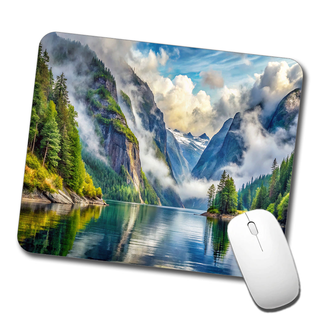 Misty Fjords National Monument Alaska Watercolor Style Low Profile Mouse Pad Mat