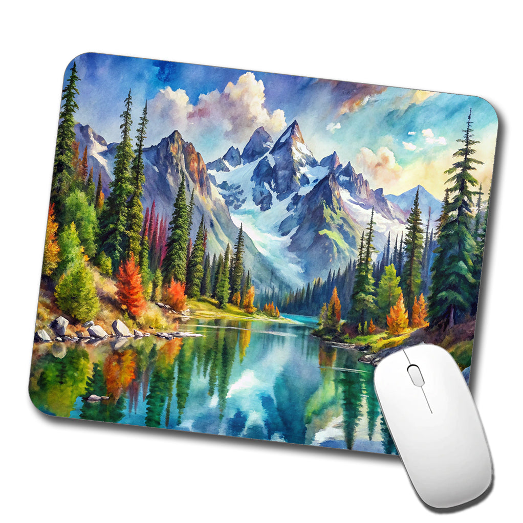North Cascades National Park Washington Watercolor Style Low Profile Mouse Pad Mat