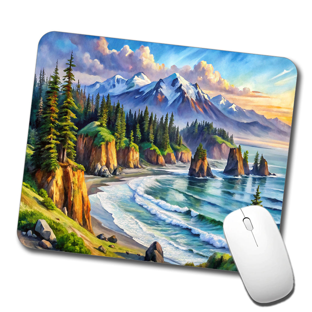 Olympic National Park Washington Watercolor Style Low Profile Mouse Pad Mat