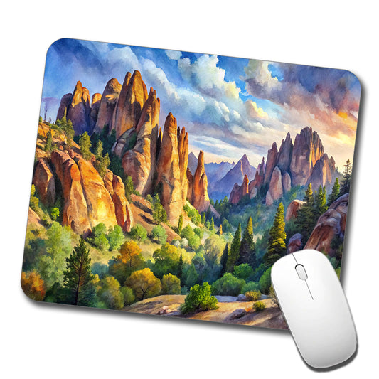Pinnacles National Park California Watercolor Style Low Profile Mouse Pad Mat