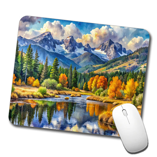 Rocky Mountain National Park Colorado Watercolor Style Low Profile Mouse Pad Mat