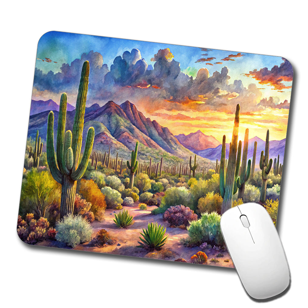 Saguaro National Park Arizona Watercolor Style Low Profile Mouse Pad Mat