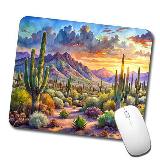 Saguaro National Park Arizona Watercolor Style Low Profile Mouse Pad Mat