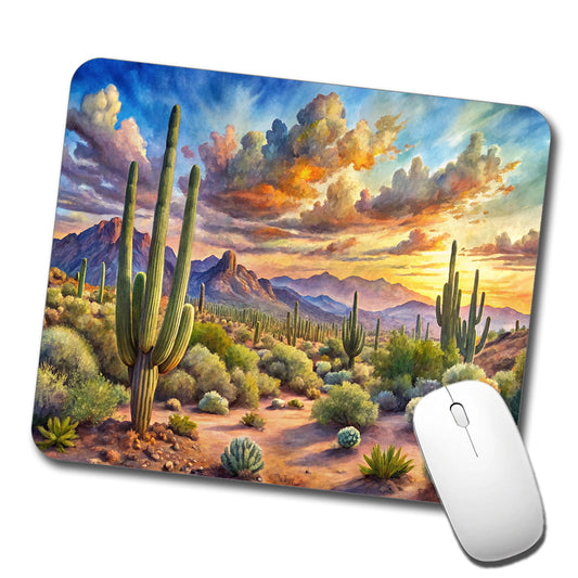 Sonoran Desert National Monument Arizona Watercolor Style Low Profile Mouse Pad Mat