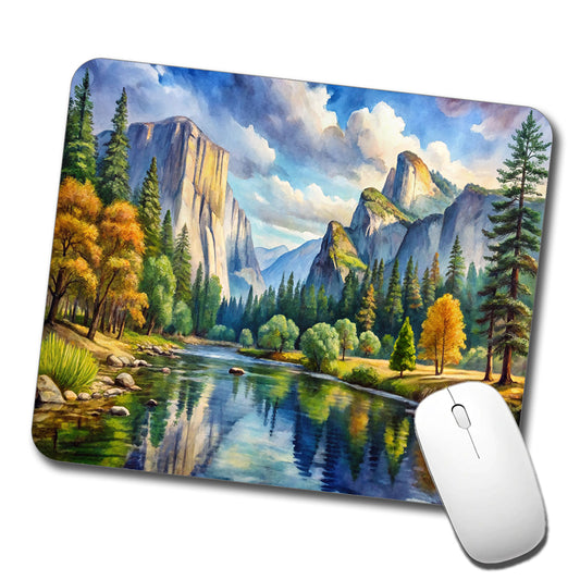 Yosemite National Park California Watercolor Style Low Profile Mouse Pad Mat