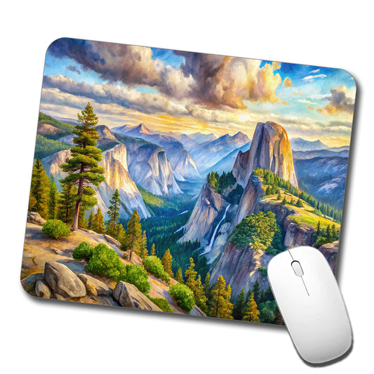 Yosemite National Park Glacier Point Watercolor Style Low Profile Mouse Pad Mat