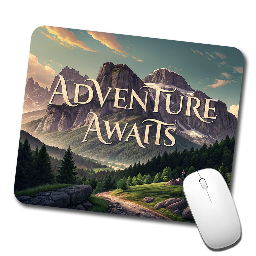 Adventure Awaits Mountains Hiking Camping Low Profile Mouse Pad Mat