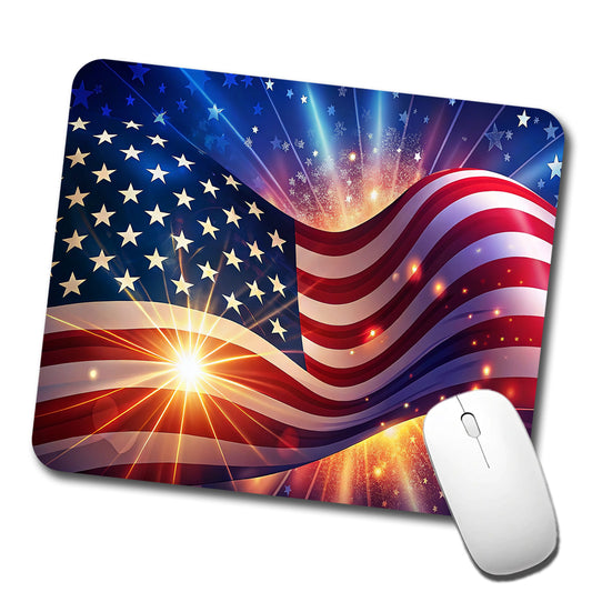 American Flag Sparkling Waving Patriotic Low Profile Mouse Pad Mat